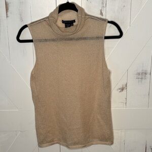 Perry Ellis Cream Sheer Silk Sleeveless Turtleneck Top